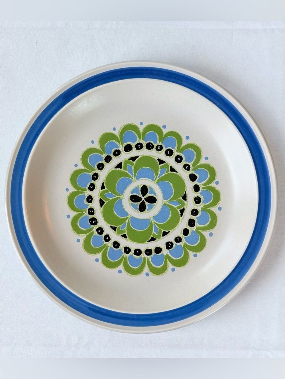 Vintage Nikko Stone Plate 11.75" Made in Japan | Blue Green Floral Stoneware